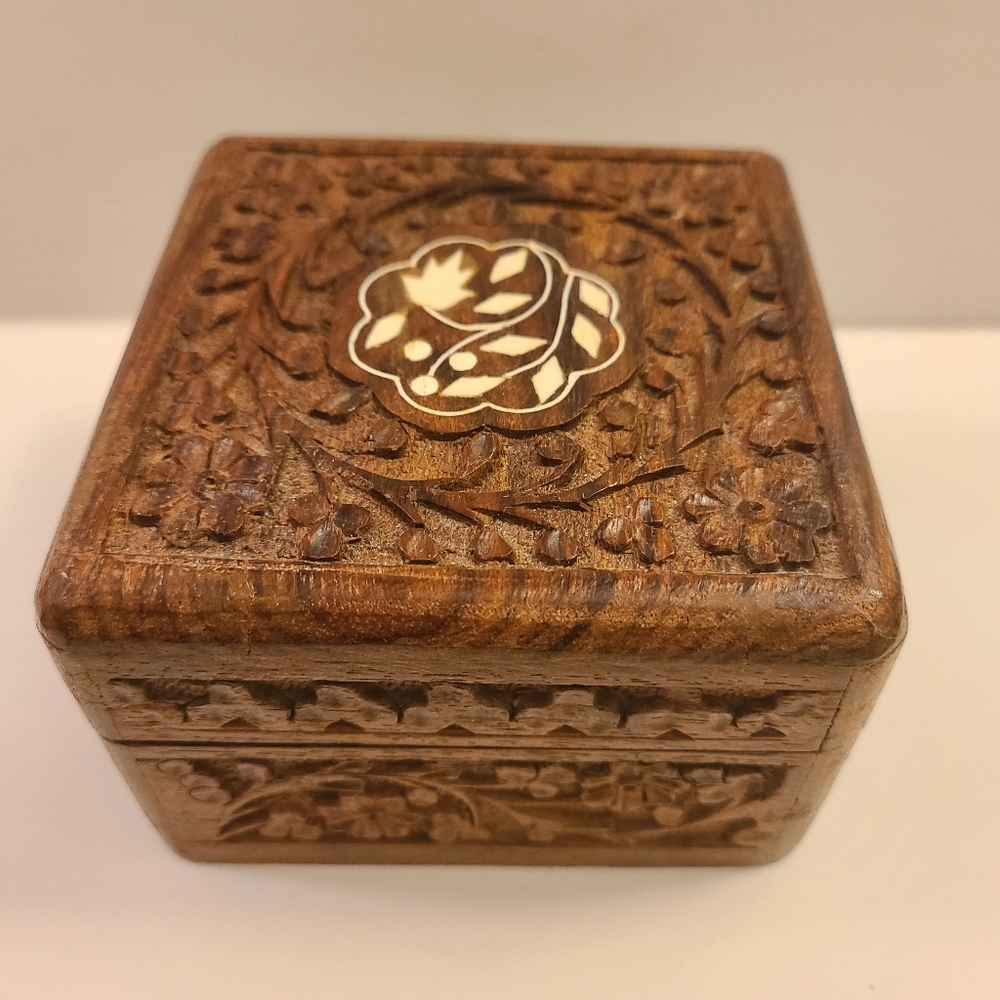 Vintage 1970 Style Carved Wooden Box
